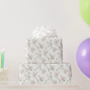 Papel De Presente Floral Pastel Rosa Azul Aniversário Chuveiro Casam