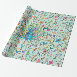 Papel De Presente Floral Peacock