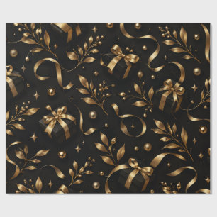 Papel de Presente Floral Preto e Dourado de Luxo –
