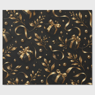 Papel de Presente Floral Preto e Dourado de Luxo –