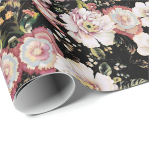 Papel De Presente floral preto-quic-chic-country da boêmia