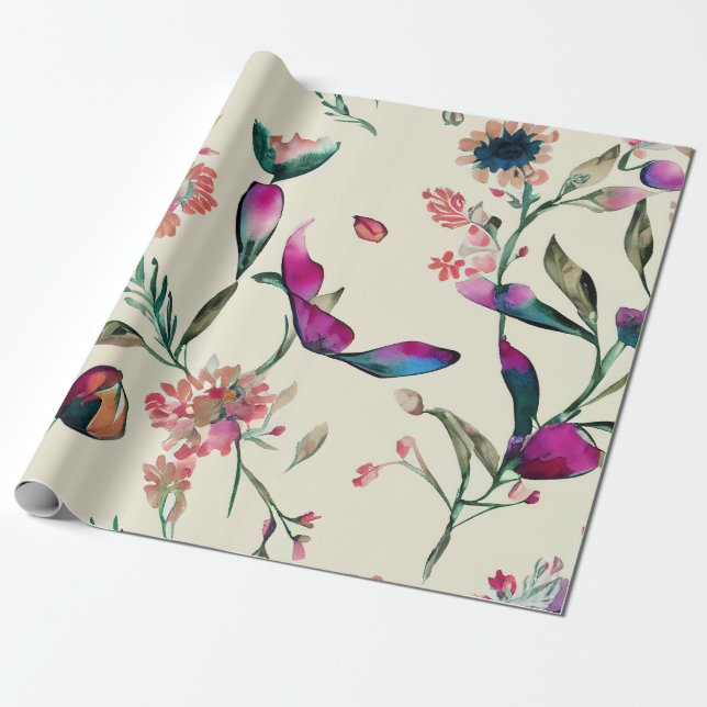 Papel De Presente Floral Púrpura Púrpura De Aquarela Pintada Elegant (Desenrolado)
