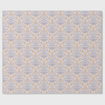 Papel de presente floral ramificado cinza e amarel