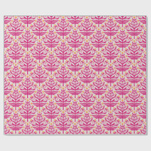 Papel de presente floral ramificado rosa e amarelo