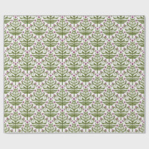 Papel de presente floral ramificado roxo e verde