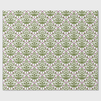 Papel de presente floral ramificado roxo e verde