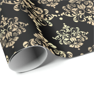 Papel De Presente Floral real metálico preto de Champaigne do falso