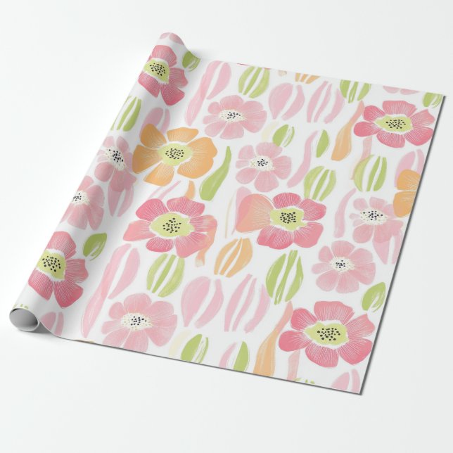 Papel De Presente Floral Retro Pastel (1) (Desenrolado)