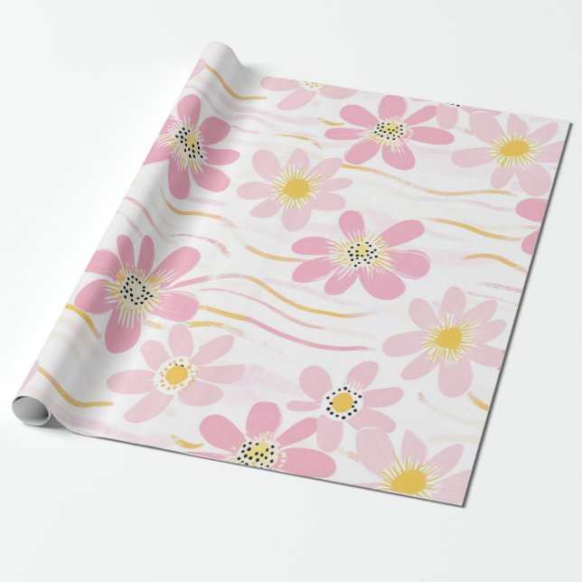 Papel De Presente Floral Retro Pastel (4) (Desenrolado)