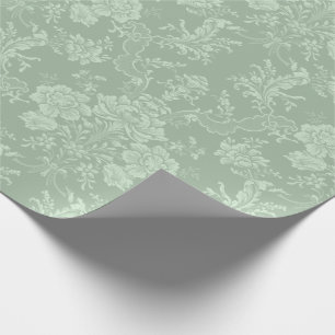 Papel De Presente Floral Romântico para Chic - Damasco Verde-Sage