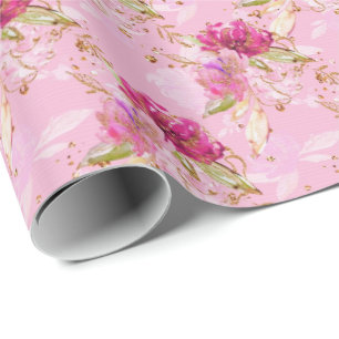 Papel De Presente Floral rosa 