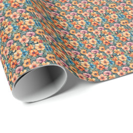 Papel De Presente Floral Rosa Amarelo e Bege