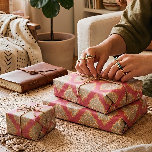 Papel de Presente Floral Rosa Damasco Marroquino V (Criador carregado)