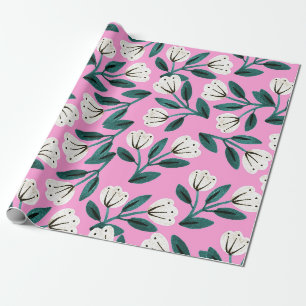 Papel De Presente Floral Rosa e Branco