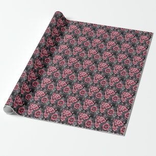 Papel De Presente Floral Rosa e Cinza