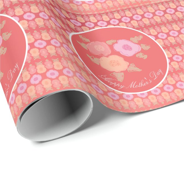 Papel De Presente Floral Rosa E Coral (Ponta do rolo)