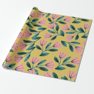 Papel De Presente Floral rosa e Dourada