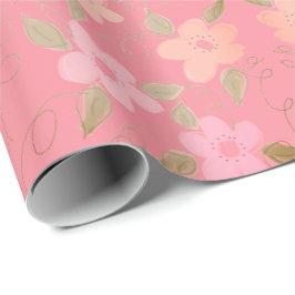 Papel De Presente Floral Rosa E Pêssego