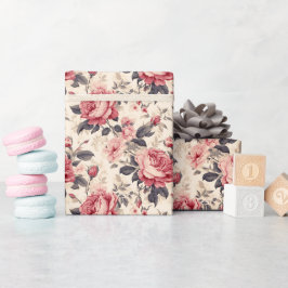 Papel De Presente Floral Rosa Poeira Romântica Vintage