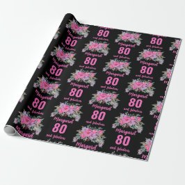 Papel De Presente floral rosa preto-80 de-aniversário