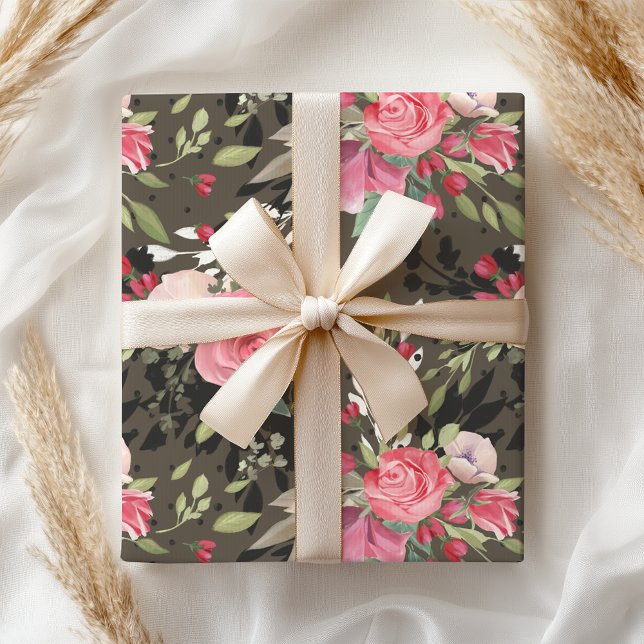 Papel De Presente Floral Rosa preto-branco-rosa-elegante (Criador carregado)