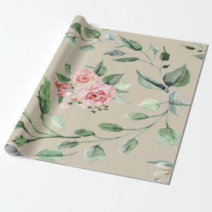 Papel De Presente Floral Rosa & Verde