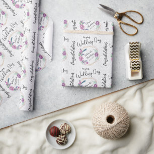 Papel De Presente Floral Roxo e Brilho Branco