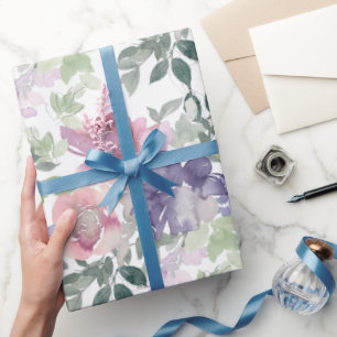 Papel De Presente Floral Roxo Rosa Fundo Branco