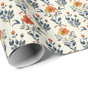 Papel de Presente Floral Rústico Folclórico, Flore