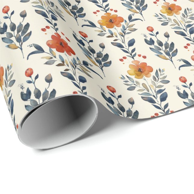 Papel de Presente Floral Rústico Folclórico, Flore (Ponta do rolo)