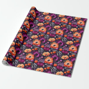 Papel De Presente Floral Sem Costura Com Flores Vermelhas, Laranja,