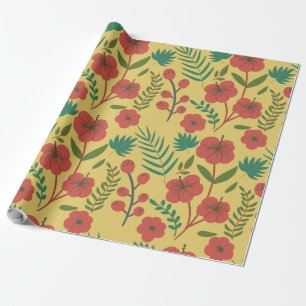 Papel De Presente Floral, sem costura, flores amarelas vermelhas