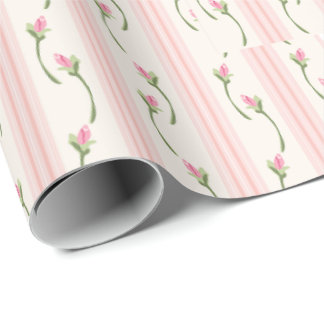 Papel De Presente Floral Shabby Chic Rosa Branco e Creme