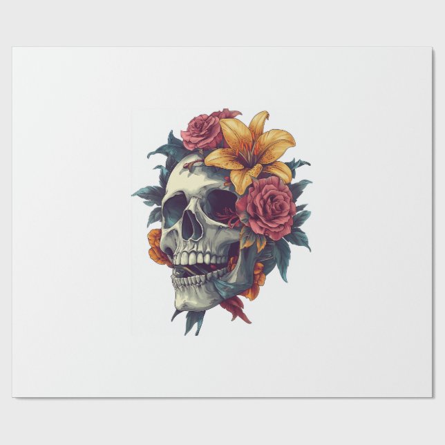 Papel De Presente Floral Skull Bloom (Aberto)