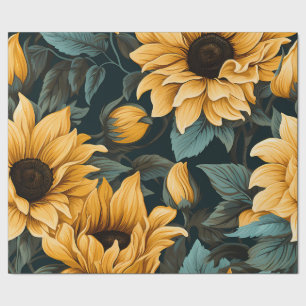 Papel De Presente Floral Sunflower Bliss: charmoso padrão sem costur