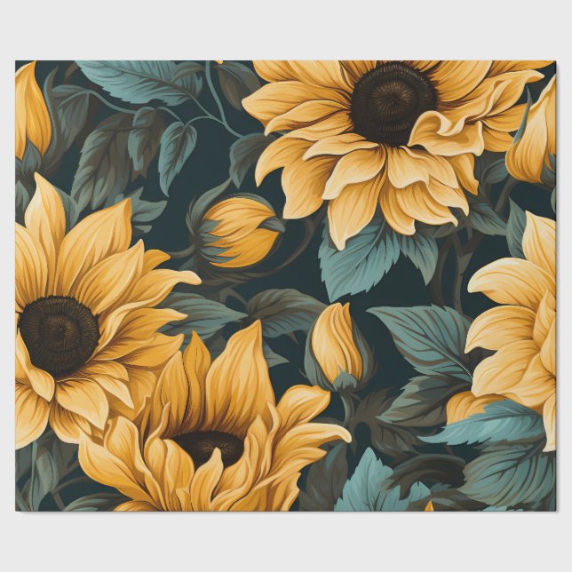 Papel De Presente Floral Sunflower Bliss: charmoso padrão sem costur (Barra)