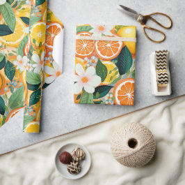 Papel De Presente Floral Tropical Cítrico em Flor 