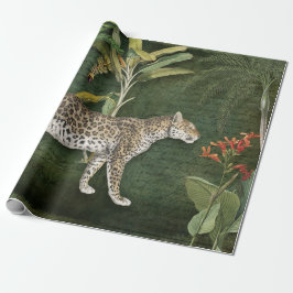 Papel De Presente Floral Tropical de Selva Leopardo na Desnutação de
