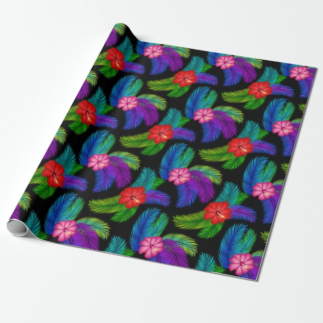 Papel De Presente Floral tropical havaiano (Desenrolado)