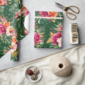 Papel De Presente Floral Tropical | Hibisco & Folhagens