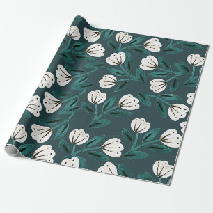 Papel De Presente Floral Verde Água e Branco