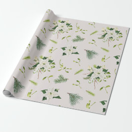 Papel De Presente Floral Verde Branco Ilustrado Natal