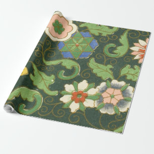 Papel De Presente Floral Verde Chinês de Cloisonte