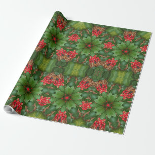 Papel De Presente Floral verde vermelho do teste padrão de flores d
