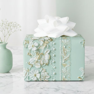 Papel De Presente Floral Verde Vintage