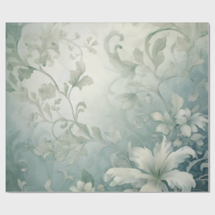 Papel De Presente Floral Victorian Blue Cinza Elegante Flor Fantasy