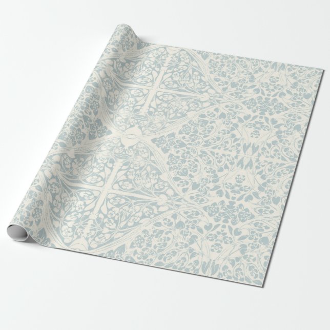 Papel De Presente Floral Vinhas Arábicas, Azul e Imersão (Desenrolado)