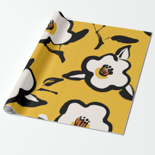 Papel De Presente Floral Vintage de padrão amarelo com esboço na m