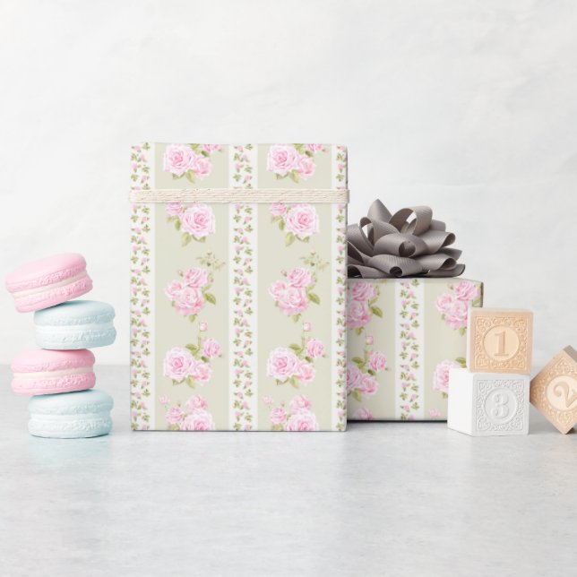 Papel De Presente Floral Vintage Verde Salvia (Chá de bebê)