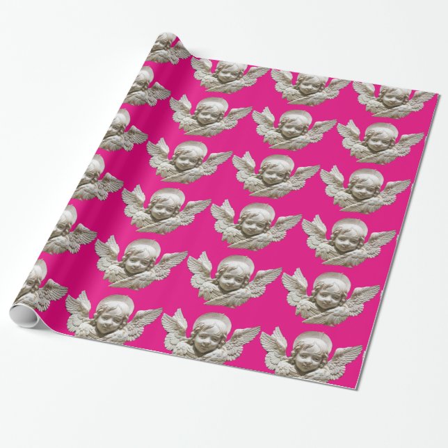 Papel De Presente FLORENTINE RENAISSANCE ANGEL Pink Fuchsia (Desenrolado)